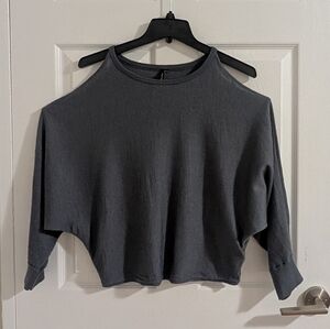 Marciano Silk Wool Cold Shoulder Sweater Slate Blue Batwing Knit Quiet Luxury M